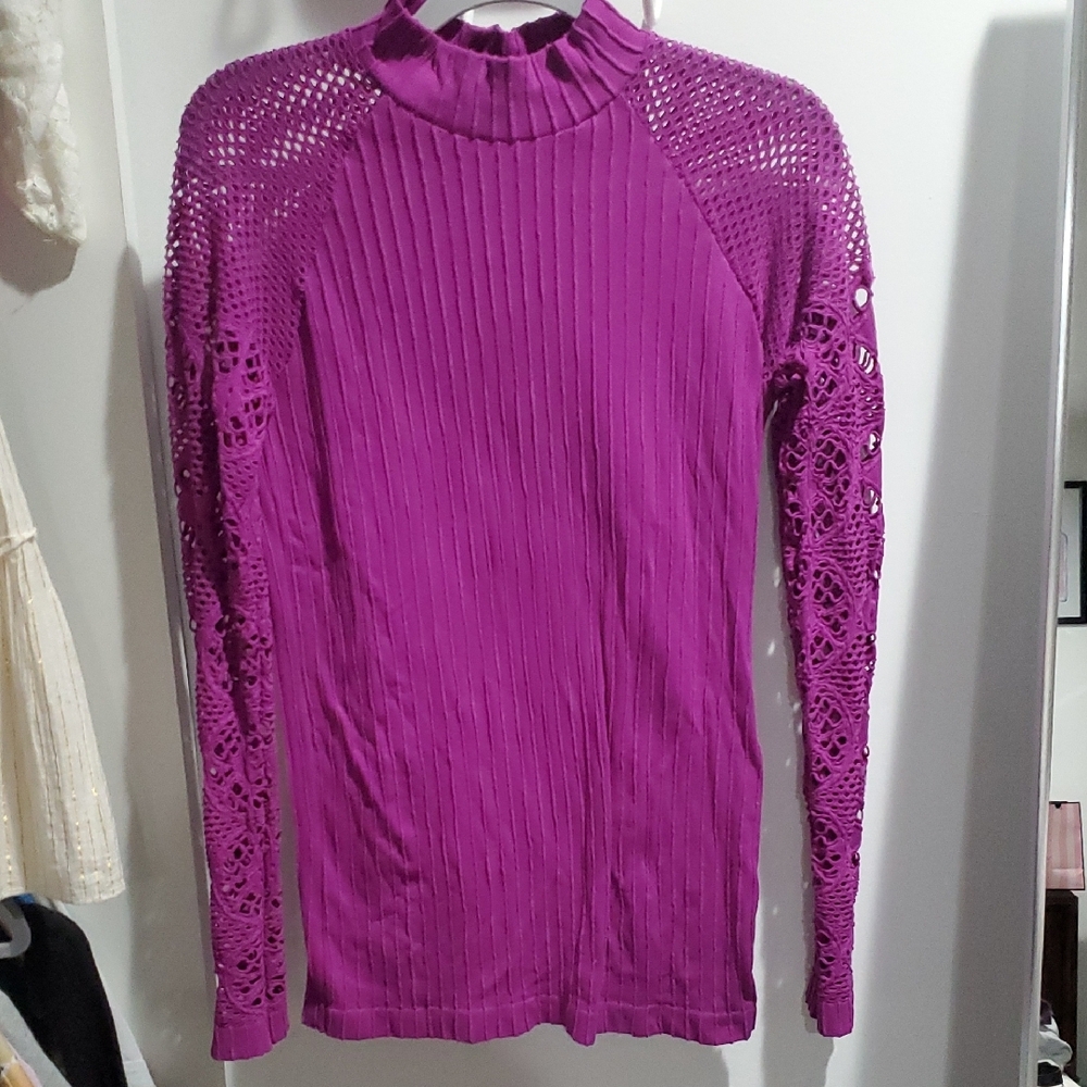 BONGO Pink Ribbed Long Sleeve Blouse with Mandarin Collar